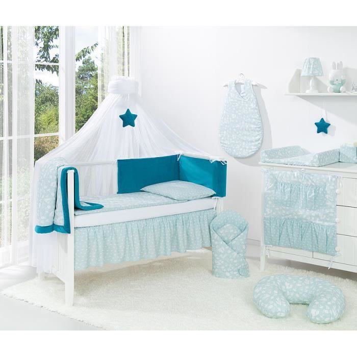 Solenzo-Parure de lit bébé velours bleu 60x120 cm-Tour de lit