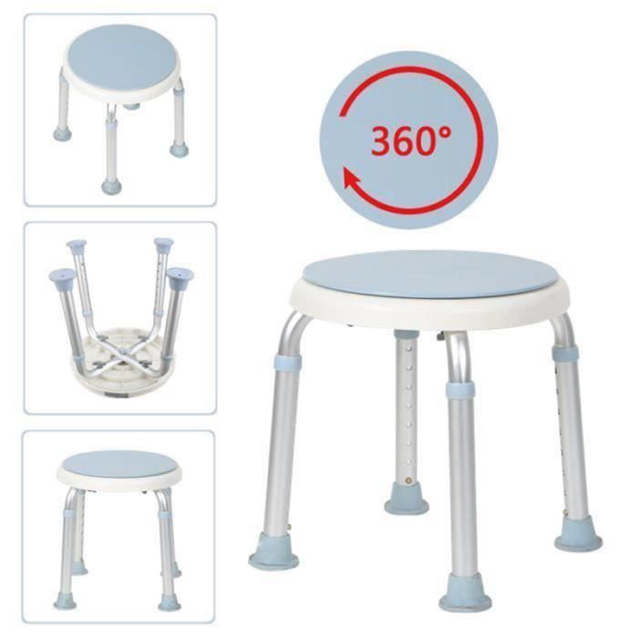 Laizere° Tabouret de douche rond pivotant à 360 degrés - réglable en hauteur
