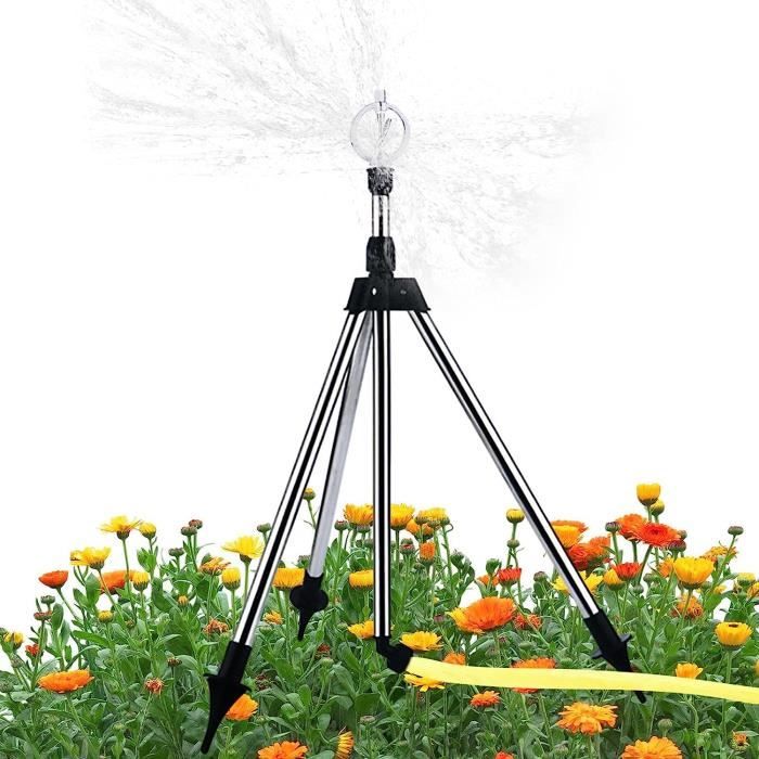 Système Arrosage Automatique Pelouse Relaxdays Arroseur Jardin Sur Trépied - Portée 18m - Rotation 360° - Hauteur Réglable Arroseur Portée 18m Aluminium