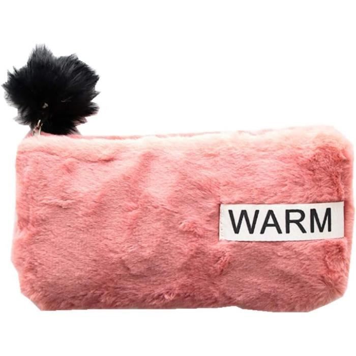 Trousse Scolaire Kawaii En Poil Fin Patte De Chat - Rose Pâle - Pour Fournitures, Maquillage