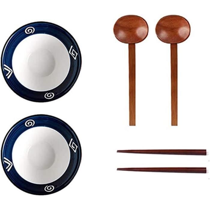 Set De 2 Bols Ramen Japonais Céramique Avec Baguettes Et Cuillères - Design Authentique Pour Nouilles Et Soupes Asiatiques