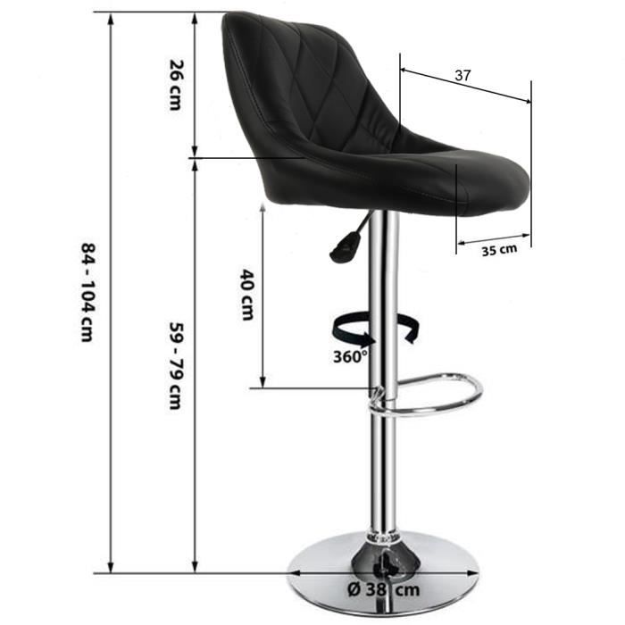 Lot de 2 Chaises de Bar Dossier Rembourré Pivotantes et réglables en Hauteur Noir(59 cm - 79 cm)