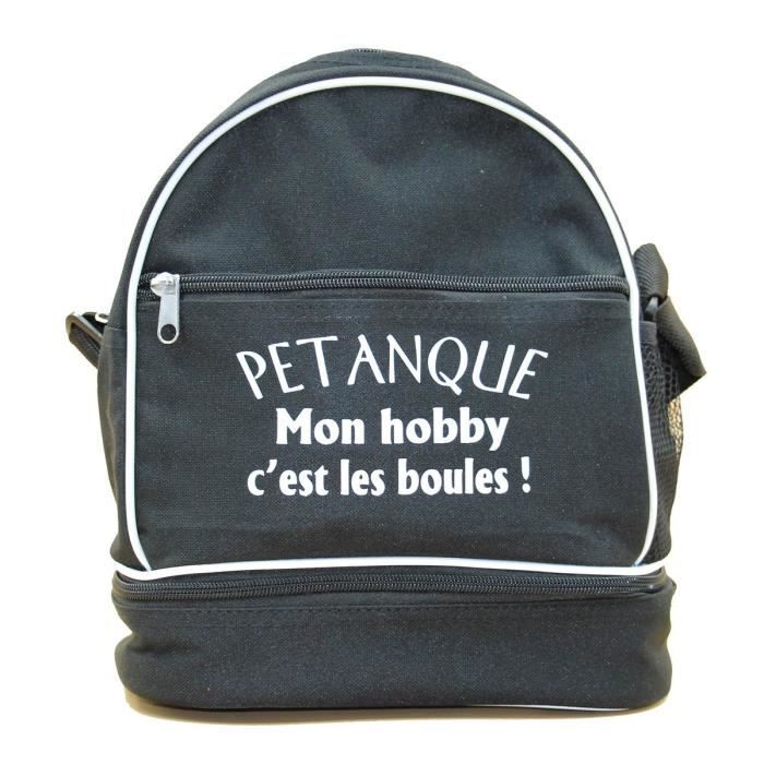 Sac bandoulière - Mon hobby cest les boules - Noir - Contient 3 boules - Poche zippée - Mousse de protection