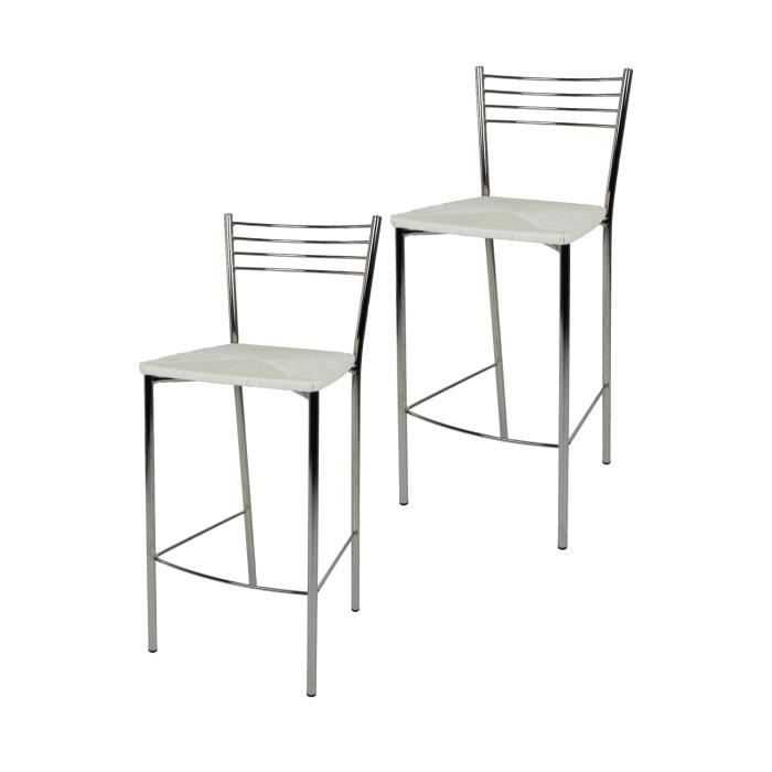 tommychairs - set 2 tabourets bar elena, robuste structure en acier chromé et assise en fausse paille couleur blanc