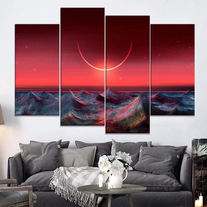 Tableau Multi-panèle Naruto Itachi Et La Lune - 5 Parties, Impression Sur Toile 150x80 Cm, Décoration Murale Anime