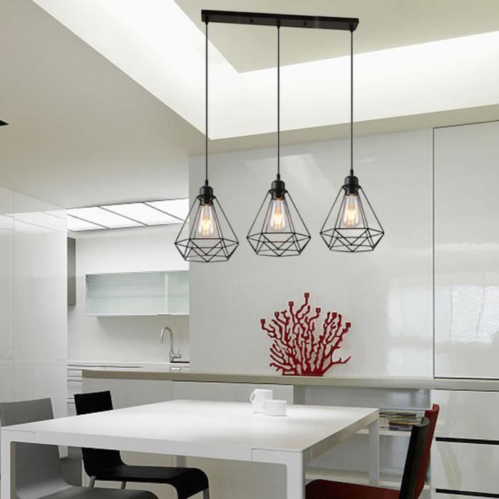 Fusion Lustre Suspension Moderne 3 Luminaire Lustre Lampe Cage Diamant en  Fer Noir pour Cuisine Salon - Cdiscount Maison