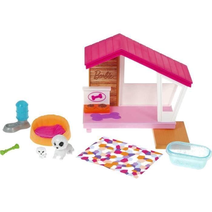 Coffret de jeu Chiots Promenade et jeu Barbie avec poupée Barbie, 2chiots  et poussette pour animaux