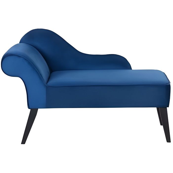 chaise longue en velours bleu côté gauche biarritz - beliani - vintage - confort moelleux