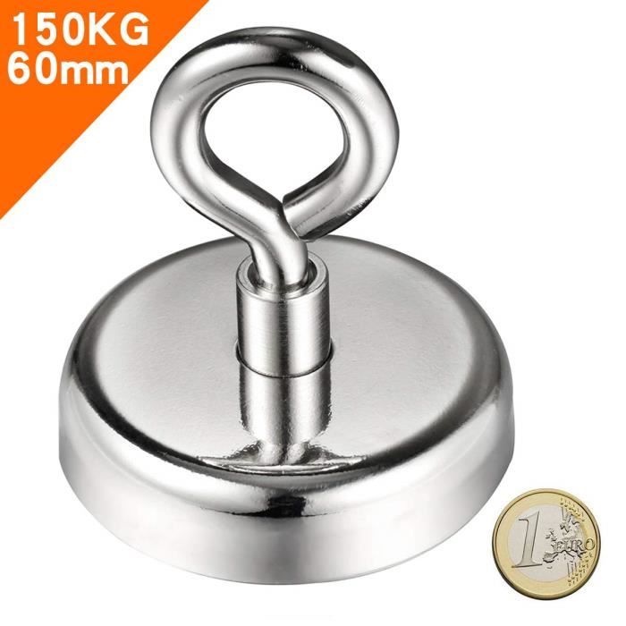 Aimant puissant en néodyme,Diamètre 60mm épaisseur 15 mm Avec Anneau à  visser,150 Kg Force de traction Pour les sciences - Cdiscount Bricolage