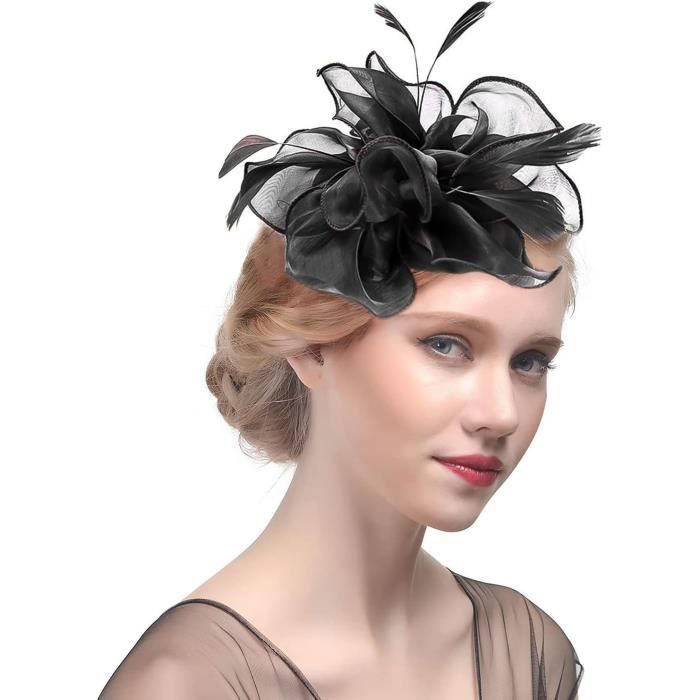 Chapeau Bibi Noir à Grande Fleur Pour Femme - Église Mariage Cocktail Fête
