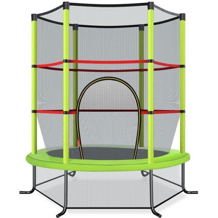 COSTWAY Trampoline Enfants Ø165×165H CM-Filet de Sécurité-Porte Zipée-Couvre-Ressorts-6 Poteaux Rembourrés-Charge 45 kg-Vert