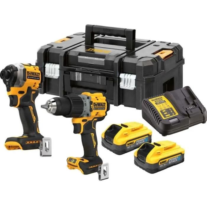Kit 2 outils DEWALT 2 batteries 18V 5Ah POWERSTACK Perceuse à percussion DCD805 + Visseuse à chocs DCF850 DCK2050H2T QW - vue 2