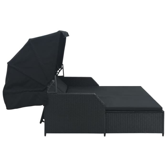 Chaise longue à 2 places avec auvent Résine tressée Noir EAN 7809686497134 Cdiscount Jardin