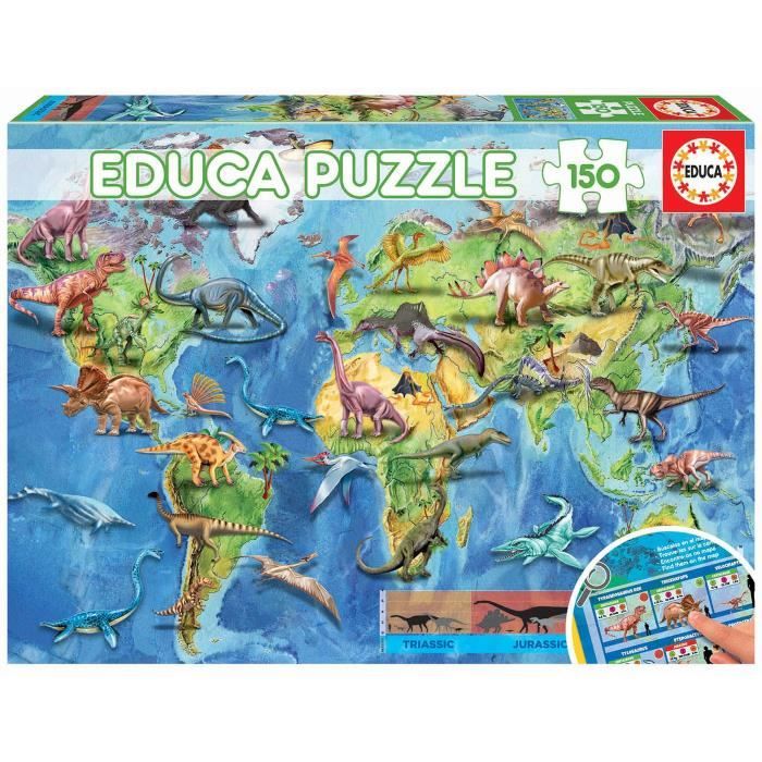 Puzzle Mappemonde Dinosaures - EDUCA - 150 pièces - Pour Enfant de 7 ans et  plus - Cdiscount Jeux - Jouets