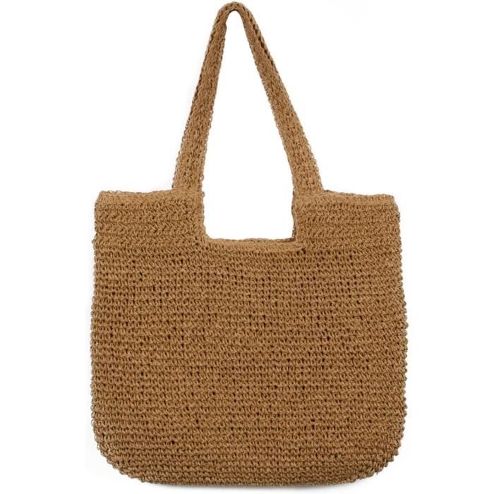 Sac Bandoulière En Paille Tressée - Beige - Fourre-Tout Femme - Neuf Sans Étiquette - Taille Moyenne