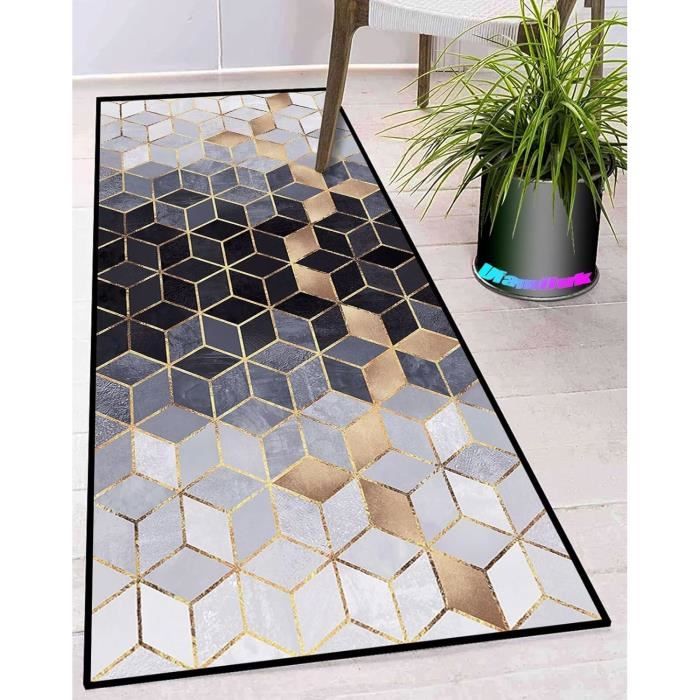 Tapis de Cuisine Devant evier Long Lavable antiderapant Tapis de Passage pour Salon Chambre Cuisine Hall d'entrée 50X120CM Moderne Traditionnel Tapis de Couloir Gris Noir Polyester