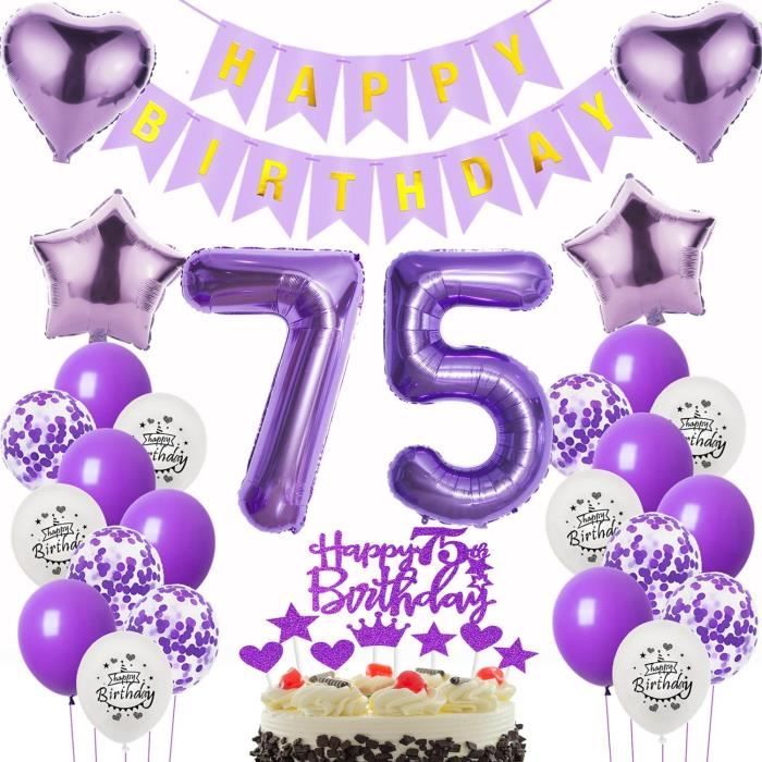 Kit Décoration 75e Anniversaire - Panneaux Signalétiques, Ballons, Guirlande, Serpentins, Confettis - Pour Fête Homme/femme - 5