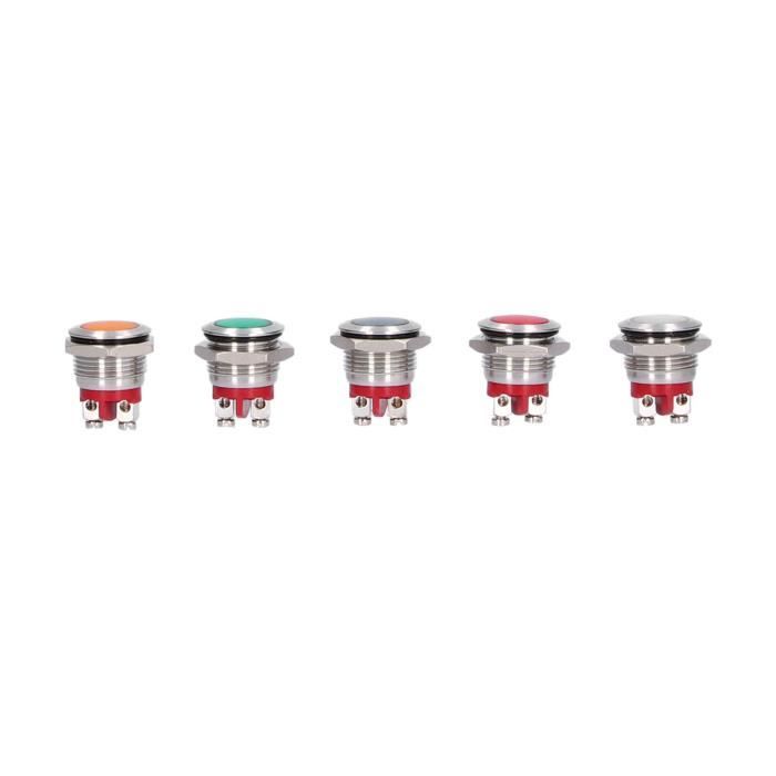 5 Voyants LED Métalliques - Diamètre 16 Mm - Tension 12-24V - Couleurs : Blanc, Rouge, Jaune, Vert, Bleu - Pour Tableau De Bord, Feux Stop, Etc.