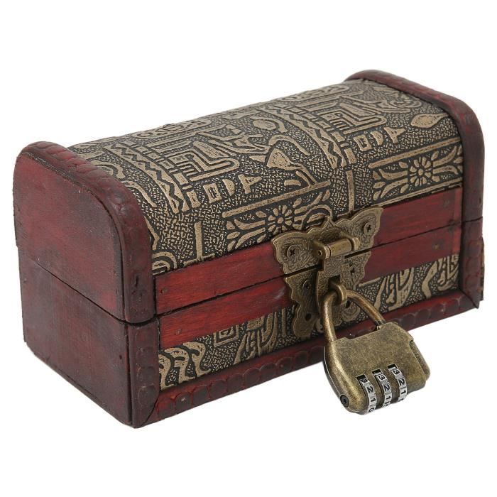 Petit Coffre Au Trésor En Bois Vintage - 15.8x13x16.5 Cm - Avec Serrure Et Clé - Pour Rangement Bijoux, Pièces Ou Décoration