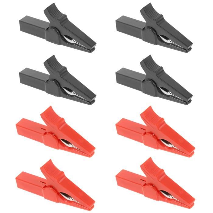 4 Pinces Crocodiles 54mm 15A - Pour Tests Électriques, Soudure, Laboratoire, Électronique (Noir/Rouge/Argent) - 10
