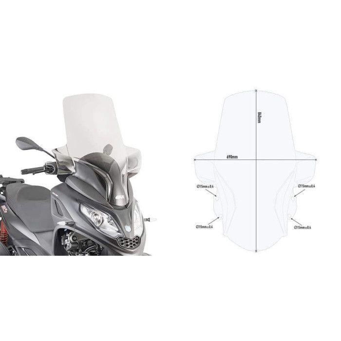 Pare‑brise FACO Pour Piaggio MP3 Business 300‑500 (2014‑2017) – Verre Clair 4 Mm, 745 X 740 Mm