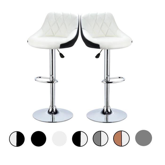 Tabouret de bar CIFUNZERO en similicuir style cuillère lot de 2 blancs et noirs