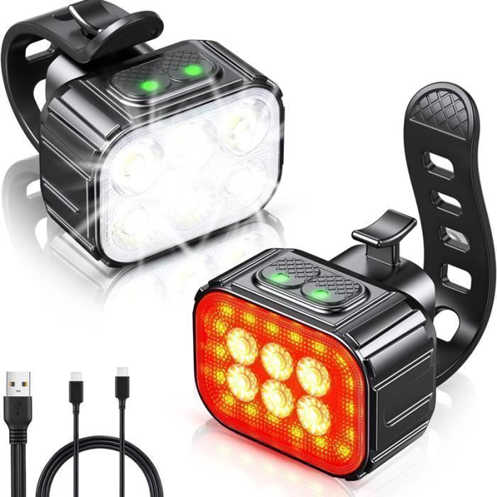 Lumiere Velo avec Spot et Faisceau dInondation - 2x4+2x6 Modes de Luminosité - Rechargeable par USB Lampe Vélo LED - IP65 Étanche