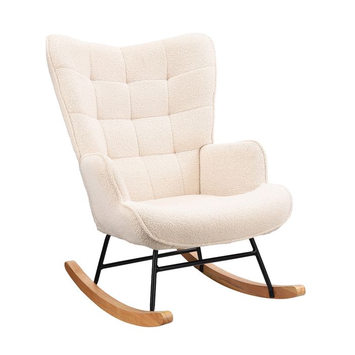 Fauteuil à Bascule - KILISKY - Velours Teddy - Beige - Style Scandinave - 1 Place