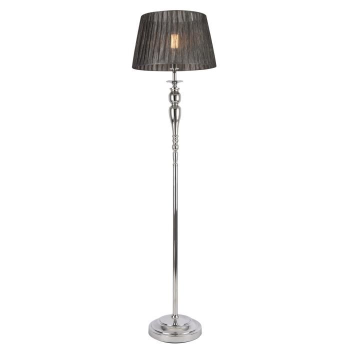[lux.pro] Lampadaire Lampe sur Pied Métal et Tissu Chrome et Gris 1 x E27