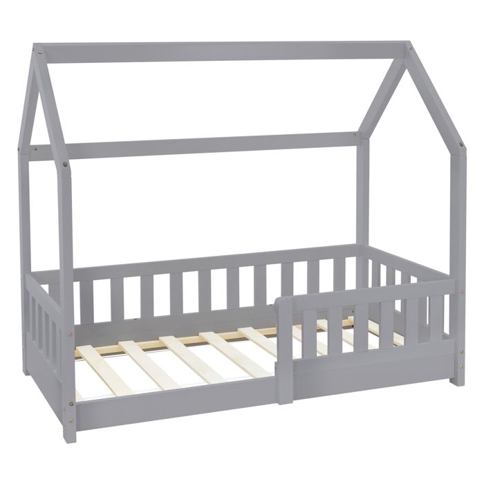ML-Design Lit dEnfant Gris Clair en Bois de Pin Massif 140x70 cm avec Protection Contre les Chutes Toit et Sommier á Lattes ML-Design Lit dEnfant Gris Clair en Bois de Pin Massif 140x70 cm avec Protection Contre les Chutes Toit et Sommier á Lattes