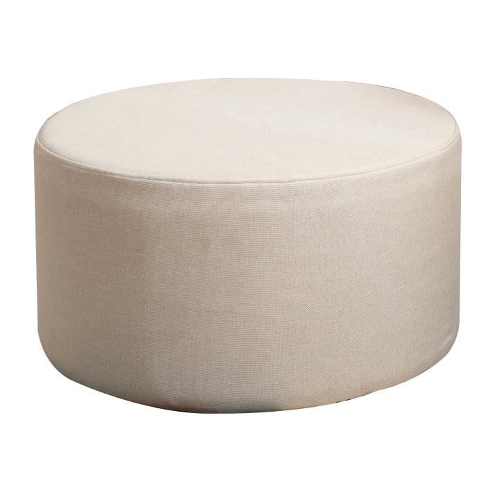 pouf plat rond en tissu beige mobili rebecca - maison vintage 25x45x45