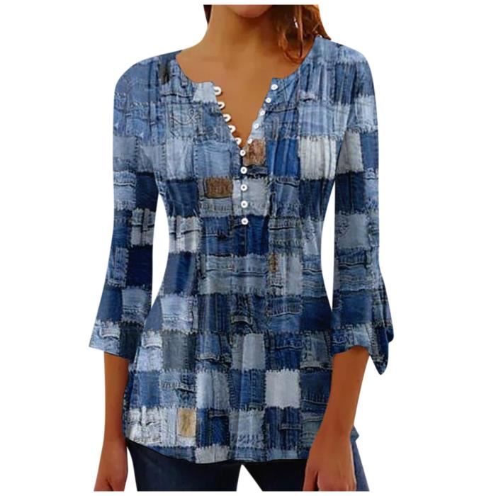 T-SHIRT Femme Haut Élégant Tunique Chic Fluide Mode Tee Shirt