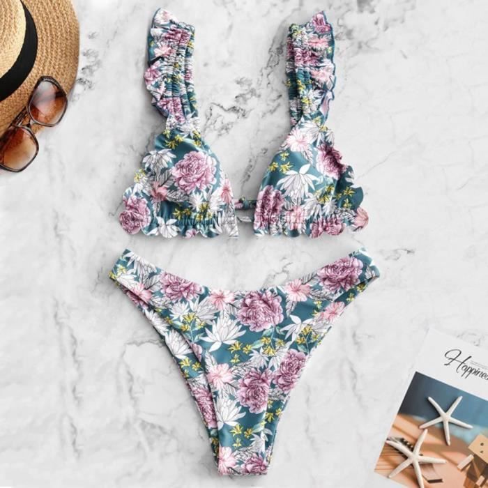 Imprimé Tropical V-neck Bohème À La Mode Bikinis Maillots De Bain