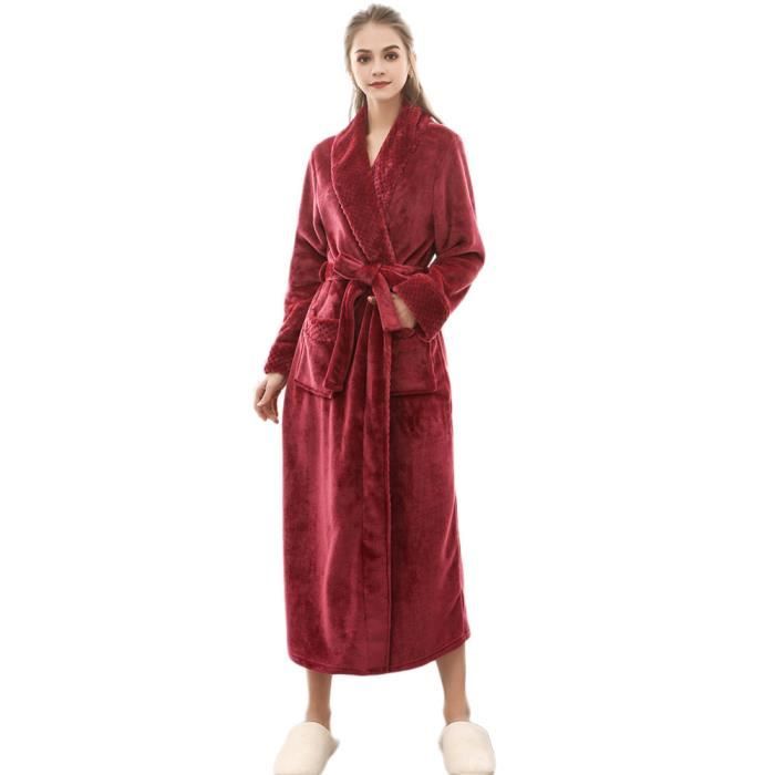 Peignoir Femme Long En Polaire Douce - Col Châle Et Poches, Confort Chaud Pour La Maison
