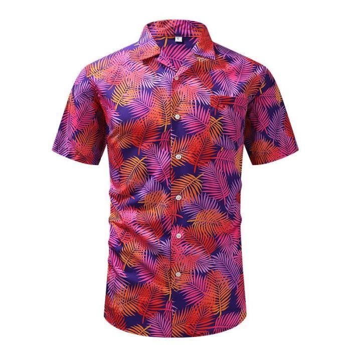 Chemise Homme Manches Courtes Hawaïenne Décontractée Slim Fit - Chemisette Plage Boutons