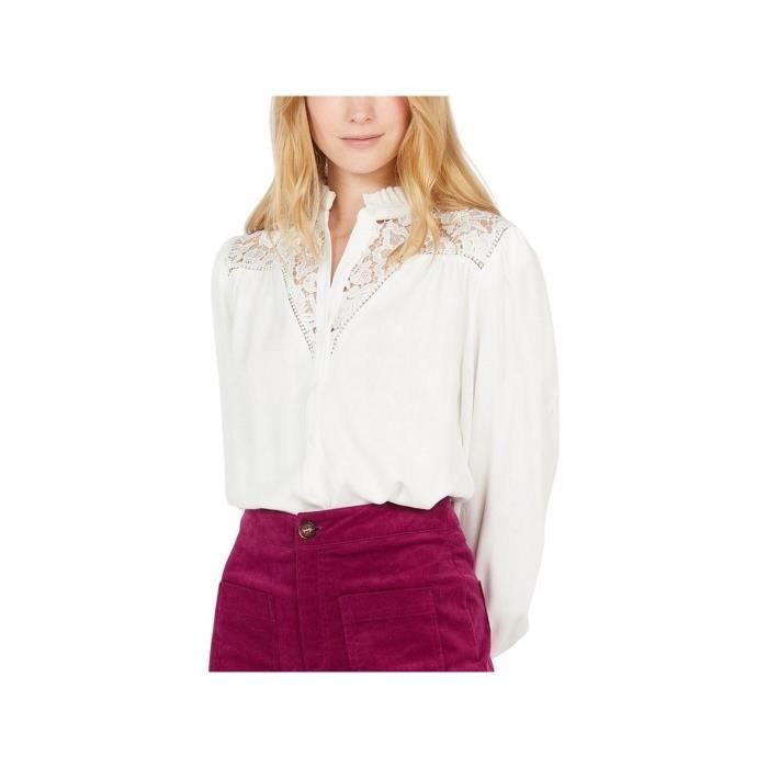 Top / Chemisier Blanc Dentelle PROMOD - Manches 3/4, Boutonnage Dans Le Dos - Taille M - Occasion Excellent état