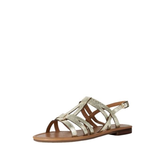 Sandales plates femme Geox Sozy S Blanc et Or Bride