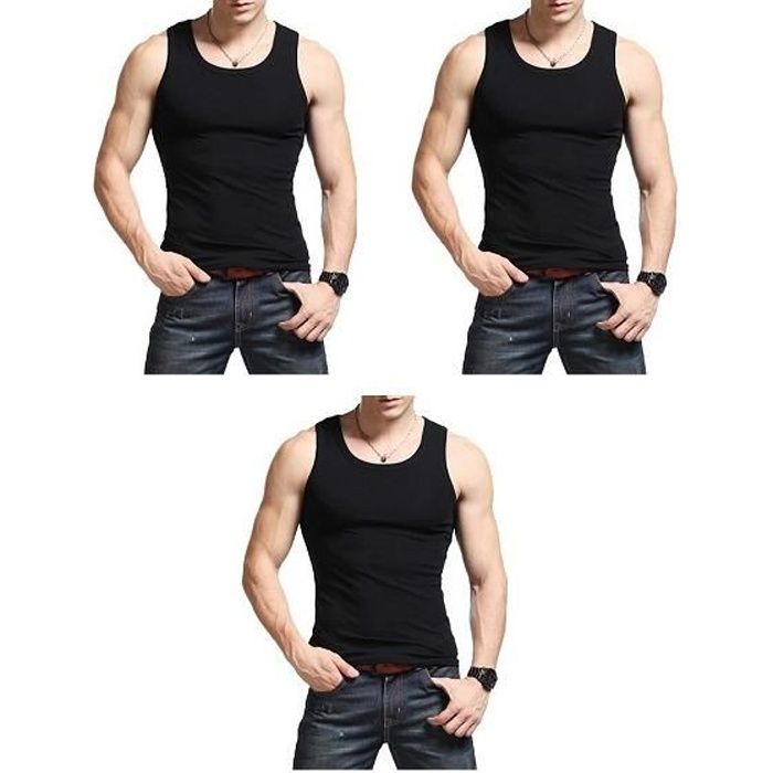 Lot de 3 debardeur homme 100 coton Marcel homme Maillot de corps noir
