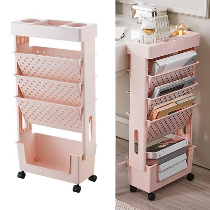 Bibliothèque Mobile Rotative 5 étages - Avec Roulettes, Rangement Bureau