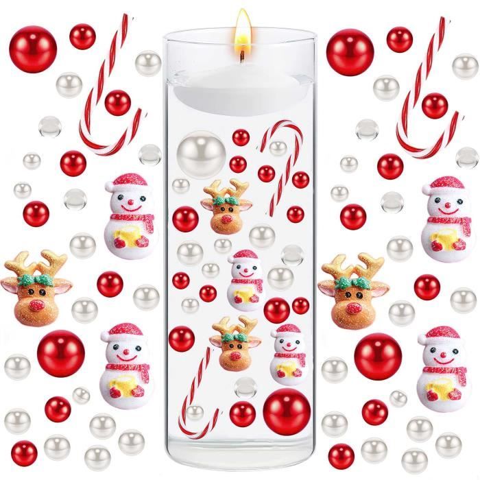 TECHEEL Perle de Noël pour remplissage de vase, bougies flottantes Sucre  d'orge de Noël Bougies décoratives DIY Bougies flottantes Décoration de  Noël
