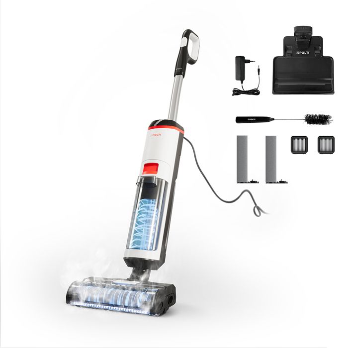 POLTI RollySteam WD10 - Aspirateur Balai Laveur avec Fonction Vapeur - Autonomie illimitée (filaire) - Rayon daction jusquà 6 m - Polti