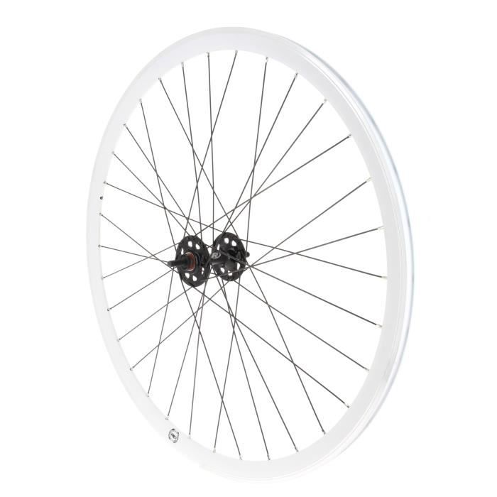 Roue avant fixie RODI - jante blanche - moyeu noir - pratique fixie - adulte mixte