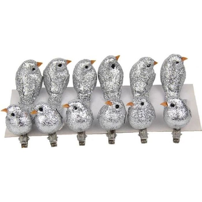 Ornements d/'oiseaux de Noël avec des Oiseaux de Mousse à Clip-artificiels pour des guirlandes d/'arbre de Noël de 12pcs Argent Décorations de Noël