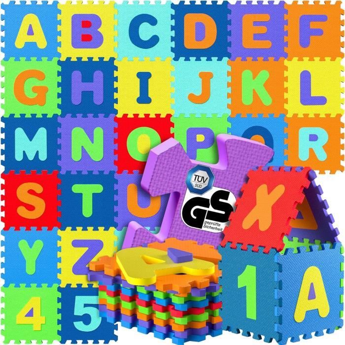 Tapis De Jeu Puzzle En Mousse Alphabet Et Chiffres 86 Pièces 36 Dalles 30X30Cm Bébé Enfant Bas