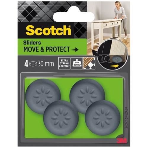 SCOTCH - Patin glisseur - Adhésif - Rond à alvéoles - Ø 30 mm - Gris - Lot de 4 SCOTCH - Patin glisseur - Adhésif - Rond à alvéoles - Ø 30 mm - Gris - Lot de 4