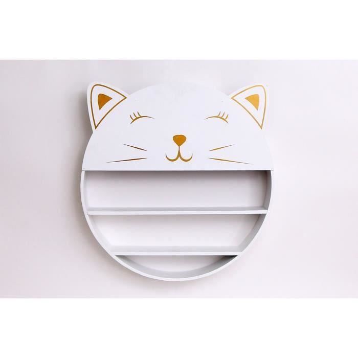 Etagere Murale Chat 52 X 50 Cm Mdf Blanc Et Dore Cdiscount Maison