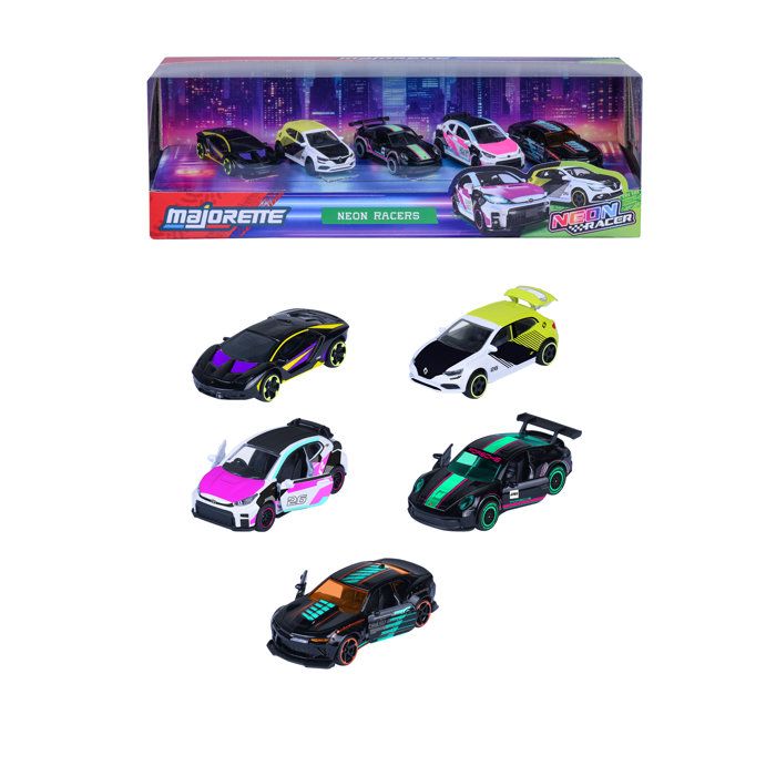 Coffret 5 Voitures Miniatures MAJORETTE Edition Limitée #12 Neon Racer 164 métal jantes néon - vue 2