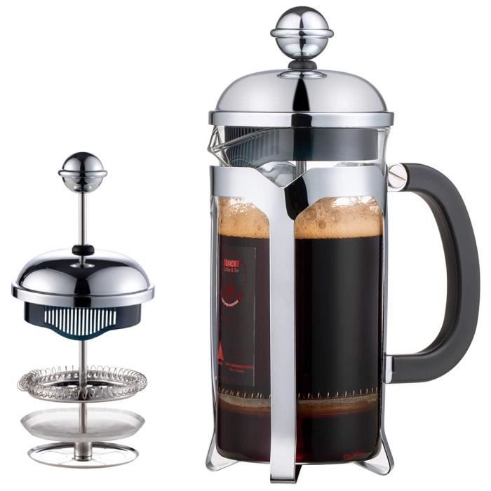 CHDEXU Cafetière à piston en verre presse française 1000 ml, presse à café en verre borosilicaté