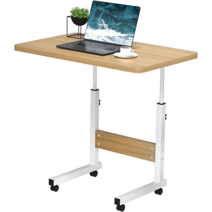 Bureau Pliant 80x45x74 Cm - Table Ordinateur Portable Avec Support, Blanc, Pliable à 180°, Bois Et Métal