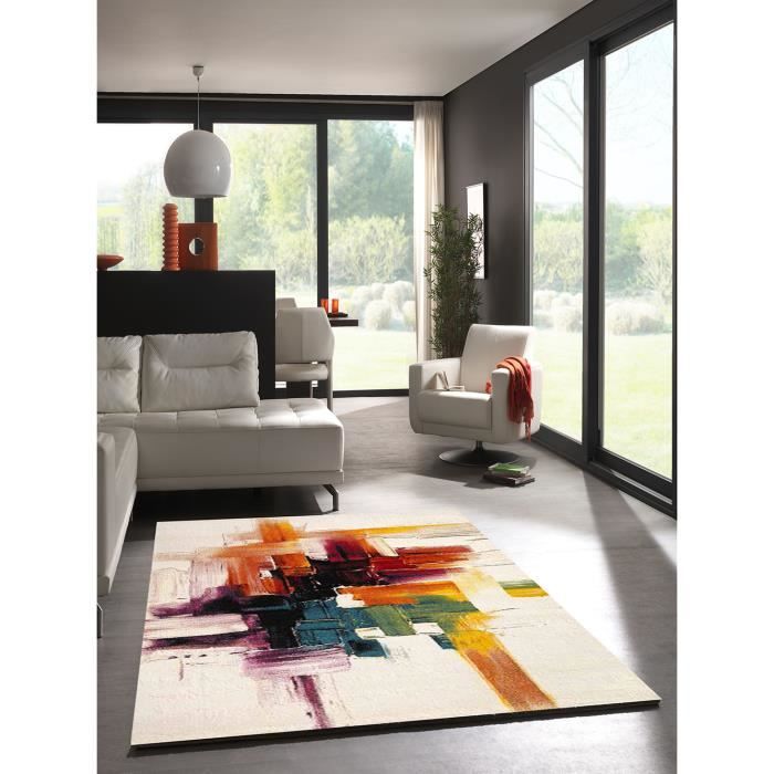 the carpet Monde Tapis de salon moderne à poils courts et doux Motif abstrait Crème 200 x 290 cm